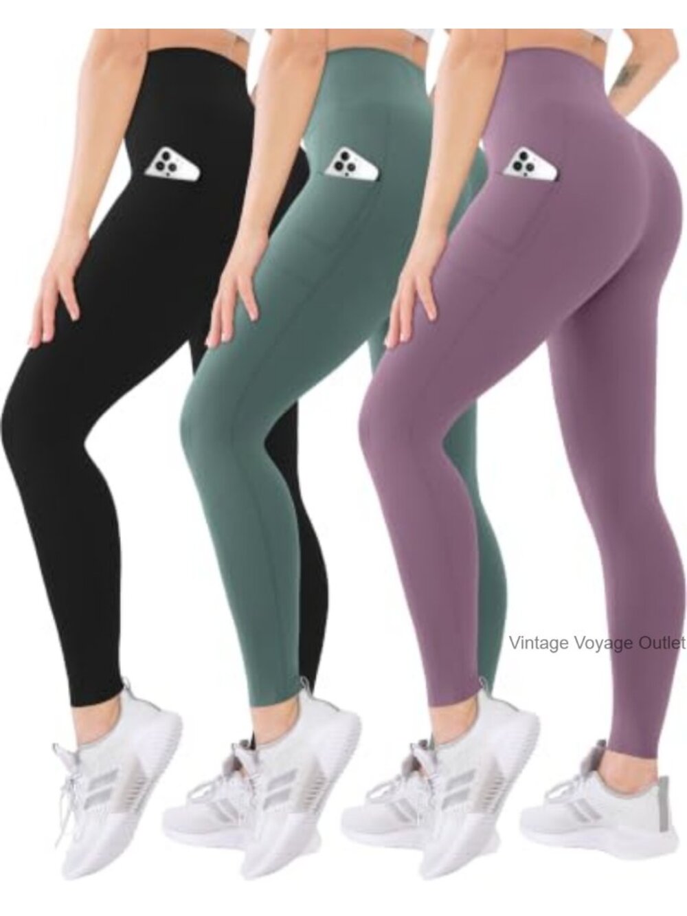 3 Pack High Waisted Leggings with Pockets Soft Tummy Control Active Yoga Pants